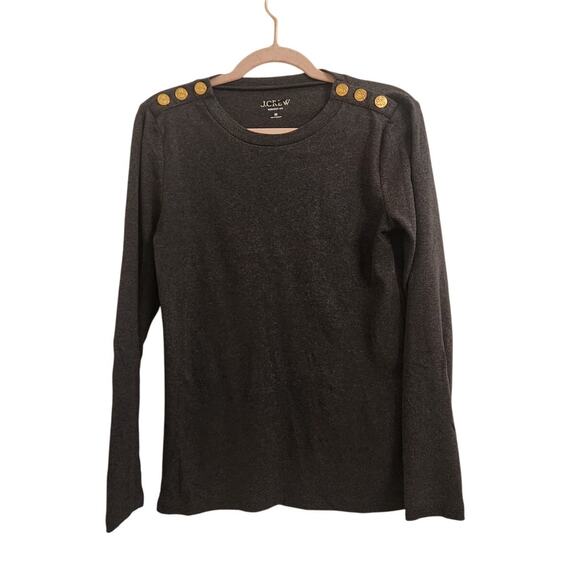 NWOT J. Crew Perfect-Fit Long-Sleeve Crewneck T-Shirt With Lion Buttons Gray M - Picture 6 of 10